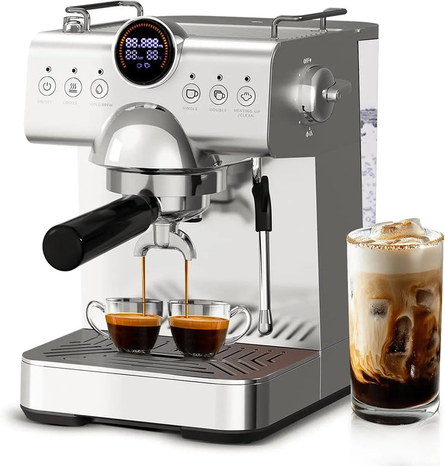 Espresso Machine with Milk Frother,20 Bar Semi-Automatic Expresso Coffee Machine for Home,50oz Removable Tank,Hot & Cold Brew,Si