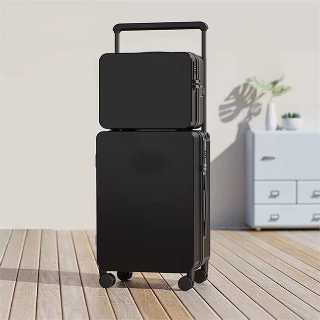 20+14'24+14' Luggage Set with USB & Cup Holder TSA Lock 360° Wheels Side-standing Foot Hook PC+ABS Suitcase Foldable Travel Case