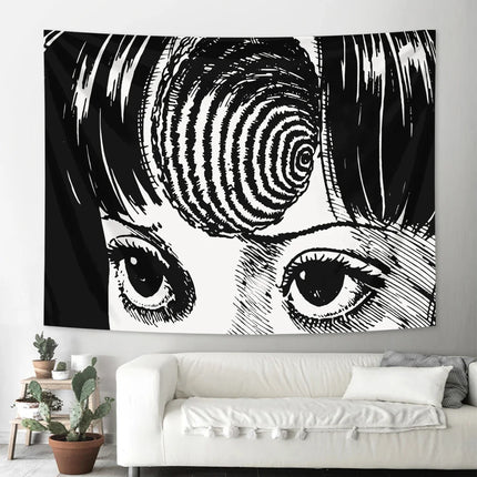 Black and White Hypnotic Eyes Horror Comic Tapestry Gothic Room Decor Bedroom Dormitory Wall Hanging Decorative Hanging Cloth