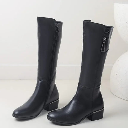 2024 New Women Boots Zipper Thick High Heels Simple Fashion Thick High Heels Autumn Winter Woman Boots Knee High Botas