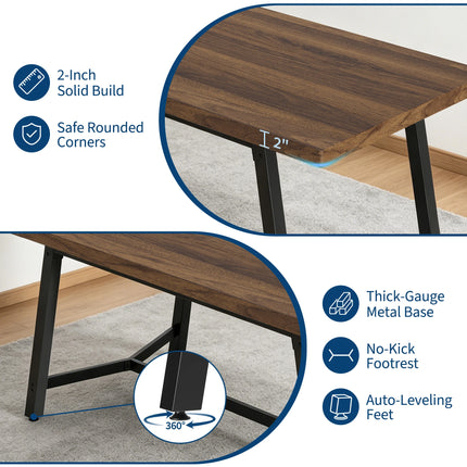 Only Table,Spacious Seating for 6-8 Rectangular Wood Dining Table, Modern Rustic Style, Curved Anti-Collision Edge & Recessed Footrest, Dining Room, Study, Conference, Wedding