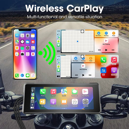 JMCQ 6.86'' Motorcycle DVR GPS Navigaton Wireless Carplay Android Auto Dash Cam IP67 Waterproof Dual Bluetooth Moto Monitor