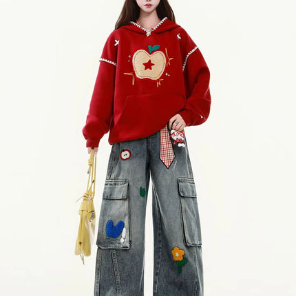 Embroidered Harajuku women's jeans American casual style retro straight leg high street wide leg pants Y2k loose jeans for womem