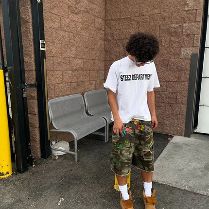 Y2K American Vintage Camouflage Pocket Denim Shorts Men Hip Hop Style Holes Trendy Streetwear Unisex Baggy Jeans Shorts Pants