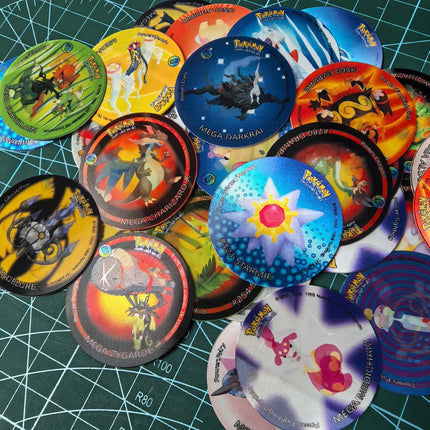 10-90Pcs 3D Flip Pokemon ZA Mega Evolution Tazos Complete Set Lenticular Round Pogs Eco Plastic 4cm Anime Collectible Game Cards