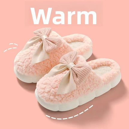 Winter Cute Butterfly Cotton Slippers for Women Non Slip Thick Sole Fluffy Indoor House Shoes Warm Maternity Home Footwear