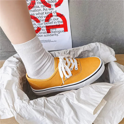 Casual Flats Canvas Sneakers Women Outdoor Solid Color Shallow Sports Shoes Tennis Female Streetwear Lace Up Vulcanize Shoes