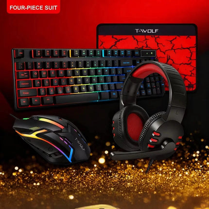 T-WOLF Thunderwolf TF880 Wired Keyboard, Mouse, Headphones and Audio Five-piece E-sports Game Enjoy Super Fast - product imag