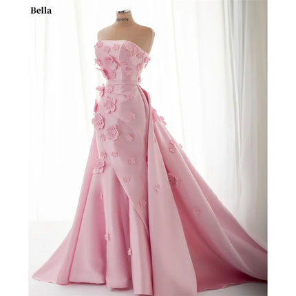 Bella Pink Straples Robes De Soirée 3D Flowers Mermaid Detachable Train Prom Dresses Sleeveless Customized Wedding Dress 2024