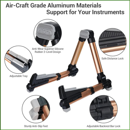 Foldable Aluminum Guitar Stand - Adjustable Floor Stand for All Types of Guitars Bass Ukulele Violin Banjo, Easy to Carry,Sturdy