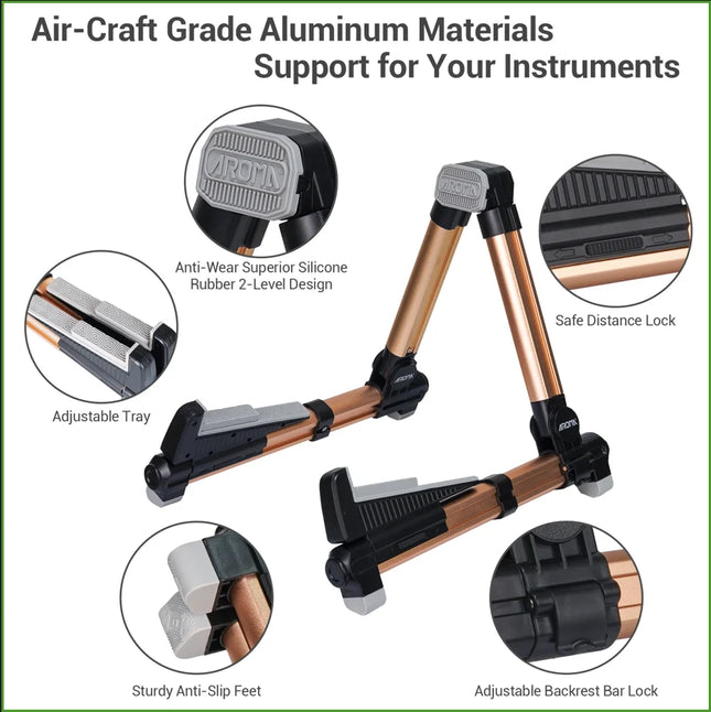 Foldable Aluminum Guitar Stand - Adjustable Floor Stand for All Types of Guitars Bass Ukulele Violin Banjo, Easy to Carry,Sturdy