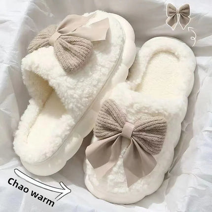 Winter Cute Butterfly Cotton Slippers for Women Non Slip Thick Sole Fluffy Indoor House Shoes Warm Maternity Home Footwear
