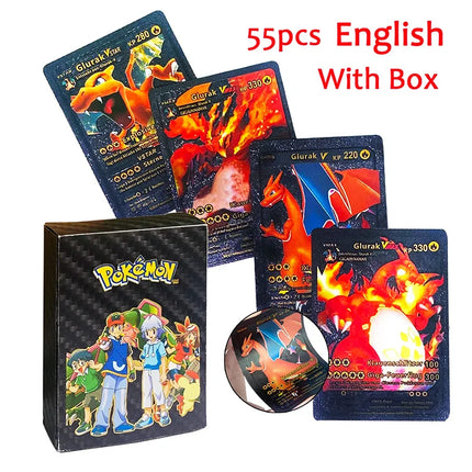 55pc English card Charizard Gold Foil Cards Golden Letters English Spanish Game Card Metalicas Vmax Gx Series Gift