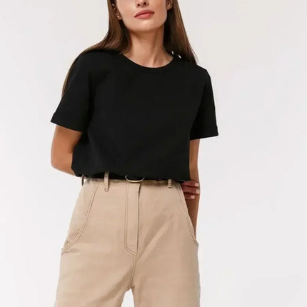 Summer 100% Cotton T-shirt Bottoming Basic Fashionable Solid Short Sleeve Loose Tops Shirts 230g/㎡ Tops
