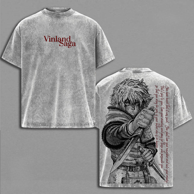 Thorfinn VINLAND SAGA T-Shirt für Herren Anime Y2k Vintage Washed Oversized T-Shirt Kurzarm Baumwolle Freizeit T-Shirts Oberteile