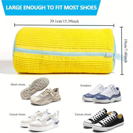 Durable Shoe Washing Machine Bag for All Shoe Types-Yellow with Blue Zipper,Ideal for Sneakers and Casual - product image fro