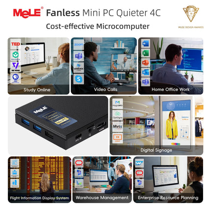 MeLE Quieter4C N150 Fanless Mini PC,8GB RAM DDR4 256GB SSD Micro Desktop Computer,Dual HDMI,Support 4K Triple Display USB3.2,USB-C,WiFi5 BT5.1,Small Portable PC Industrial Business