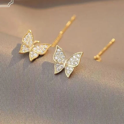 1pair Pave Crystal Butterfly Long Threader Earrings for Women Teen Girls, Dainty S Curved Thin Gold Chain Drop Ear Line, Nickel Free Elegant Accessories Gift for Wedding Bridesmaid Date Prom Birthday Holiday