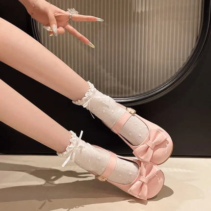 Lolita Mary Jane Shoes for Women Sweet Bowknot Round Toe Flat Shoes Cute Style Daily Princess Ballet Flats Sapatos Femininos