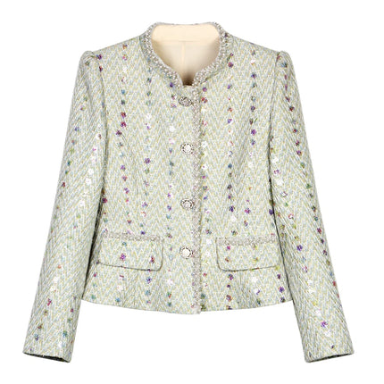 New fashionable and elegant light luxury socialite heavy industry sequin temperament small fragrance jacket + slim skirt suit