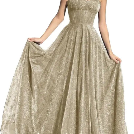 Sparkly Tulle Prom Dresses for Women 2025 Long Corset A Line Spaghetti Straps Glitter Formal Gowns Evening Dress Customized