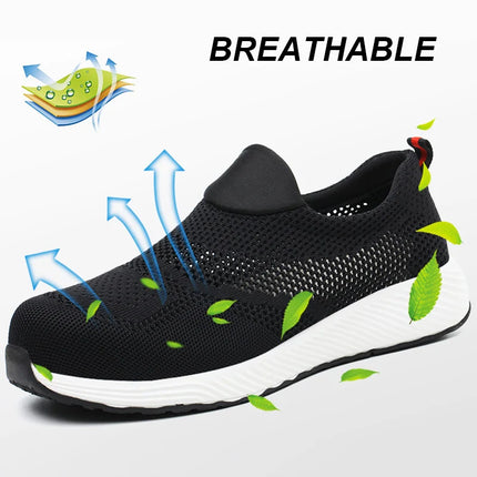 Summer Mesh Light Work Sneakers Steel Toe Protective Work Safety Shoes Men Women Breathable Construction Shoes Work Boots Men