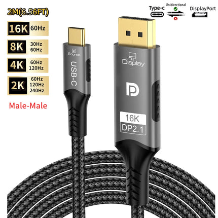 USB C to DisplayPort 16k 2.1 Cable One-way 8K@60Hz 4K@144Hz 80Gbps (DSC) Type-C to DP2.1 Cable For MacBook Pro/Air Laptop Phone