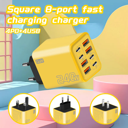 8 in 1 GaN USB-C Desktop Charger 240W Fast Charge Phone Adapter USB-C Cable For iPhone Samsung Xiaomi EU/US/UK - product imag
