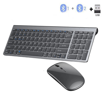 Gray Bluetooth 5.0 & 2.4G Wireless Keyboard Mouse Combo Rechargeable Full Size Wireless Keyboard For Notebook - product image