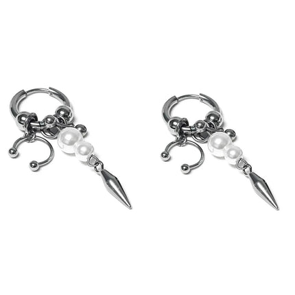Y2K Spike Rivet Ball Pearl Hoop Earrings for Women Stainless Steel Punk Pointed Drop Earrings Gothic Jewelry Accessories