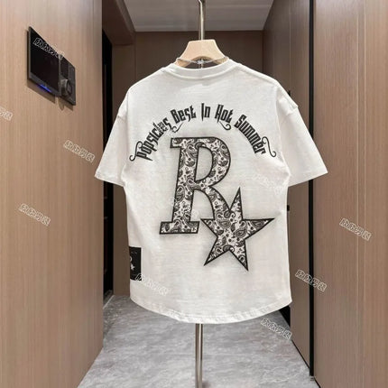 Summer Pure Cotton Breathable Short-sleeved T-shirt for Men with Letter Prints Trendy Fashion Round Neck Versatile T-shirt Top
