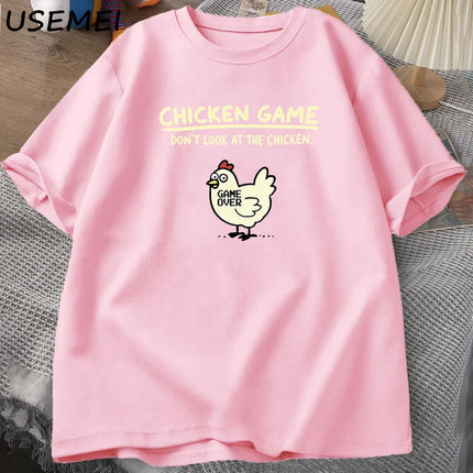 Chicken Game Don't Look At The Chicken Funny T Shirts Cotton Short Sleeve O Neck Graphic Tees Mens Designer Clothes Streetwear