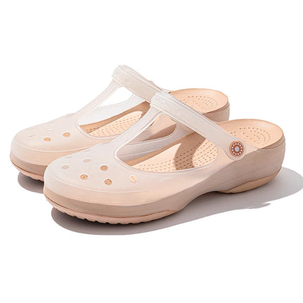 TPU Women's Hole Shoes Wrap Toe Thick Bottom Outdoor Slippers Non-Slip Breathable Beach Indoor Slippers