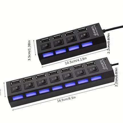 High Speed 4/7 Ports USB HUB 2.0 Adapter Expander Multi USB Splitter Multiple Extender with LED Lamp Switch for PC - product