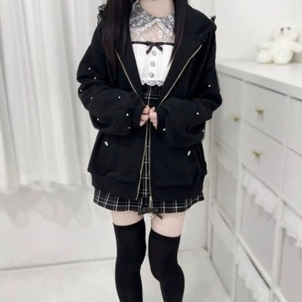 Long Sleeve Strapped Rabbit Ear Hoodie Lolita JK Winter Autumn Rabbit Ear Hoodie Kawaii Ladies Top Cardigans Women Y2K