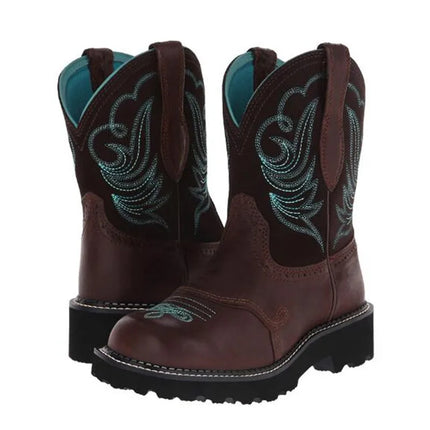 Womens Goth Cowboy Boots Embroidered Mid-calf Single Boot Mesh Lining Comfort Booties Woman Round Toe Retro Western Botas Mujer