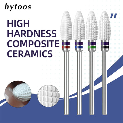 HYTOOS Composite Ceramic Typhoon Nail Drill Bits Straight Cut White Pro E-file Bit Gel/Acrylic Removal Tools for Nail Technician