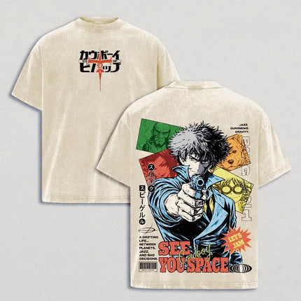 Cowboy Bebop Spike Spiegel T-shirt Gothic Y2k Washed Oversized T Shirt Men Women Clothing Summer Short Sleeve Cotton Tees Tops