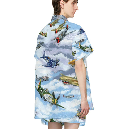 3D Planes Warbird WW2 Fighters Graphic Hawaii Shirts for Men Clothing Fashion Streetwear WW1 Germany Air Force Shirt Tops Blouse