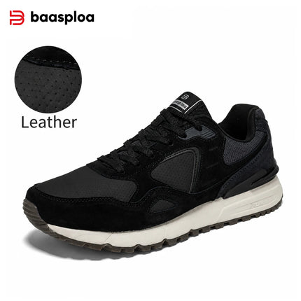 Baasploa Men Casual Walking Shoes Leather Upper Fashion Sneakers Comfort Daily Wear Lifestyle Footwear Classic Sport Shoes