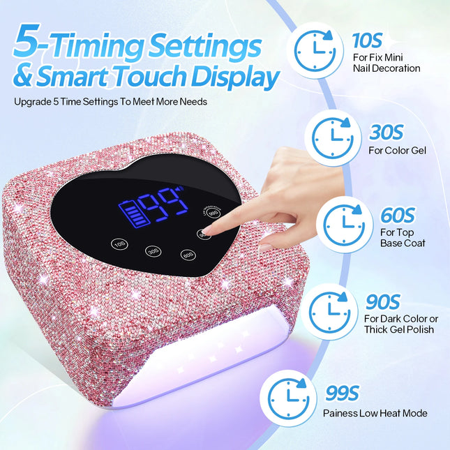Lámpara de Uñas LED UV Recargable de 72W para Uñas 30 LEDs Lámpara Inalámbrica para Curado de Esmalte en Gel con Pantalla Grande Equipo Profesional para Uñas