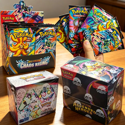 90/360PCS Pokémon Card Packs 151， ASCENDED HEROES 。Evolutions,PALDEAN FATES,English Reinforcement,Battle Transaction Card Gift