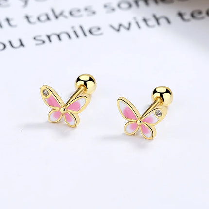 Korean Fashion Pink Zirconic Bear Screw Earrings For Women Girls Cute Animal Cartilage Helix Tragus Ear Piercing Jewelry Gift