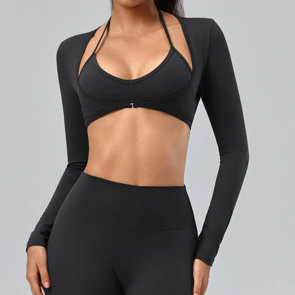 Hearuisavy Women's Sports Crop Top Long Sleeve Yoga Shirt Breathable Quick Dry Fitness Top Gym Pilates Dance Workout Wrap Tops