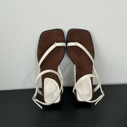 Female Wedges Footwear Heeled Sandals Shoes For Ladies Square Toe Fashion Buckle Strap Women Wedges Sandals Shoes Flip flops