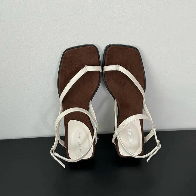Female Wedges Footwear Heeled Sandals Shoes For Ladies Square Toe Fashion Buckle Strap Women Wedges Sandals Shoes Flip flops