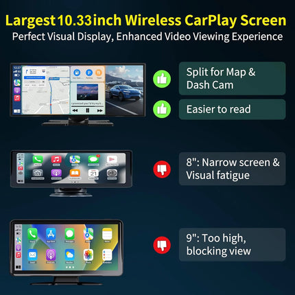 CAIXI Dash Cam 4K 7 10.26 inch Car DVR Wireless Carplay Android Auto GPS Navigation Video Recorder Dashboard Dual Lens Reversing