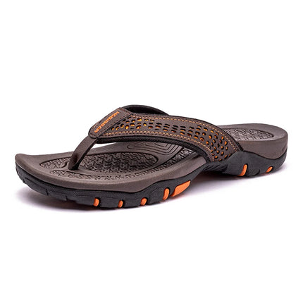 Jumpmore Summer Flip Flops Men Shoes Outdoor Fashion PU Leather Flat Shoes Beach Holiday Shoes Size 40-50