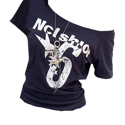Y2k Sport Summer Off shoulder Top Women Sexy Vintage 2000s Short sleeve T shirt  Lady Body Basic Crop Top Female Casual