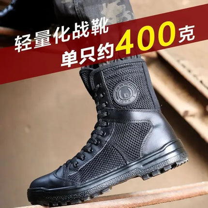 Summer Mesh Breathable Training Boots High Top Security Shoes Outdoor Tactical Boots Men's Ultra Light Land Boots Easy Zip Mens